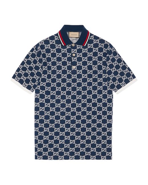 Gucci Blue All-over Gg Jacquard Polo Shirt for men
