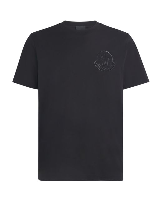 Moncler Black Cotton Flocked Logo T-Shirt for men