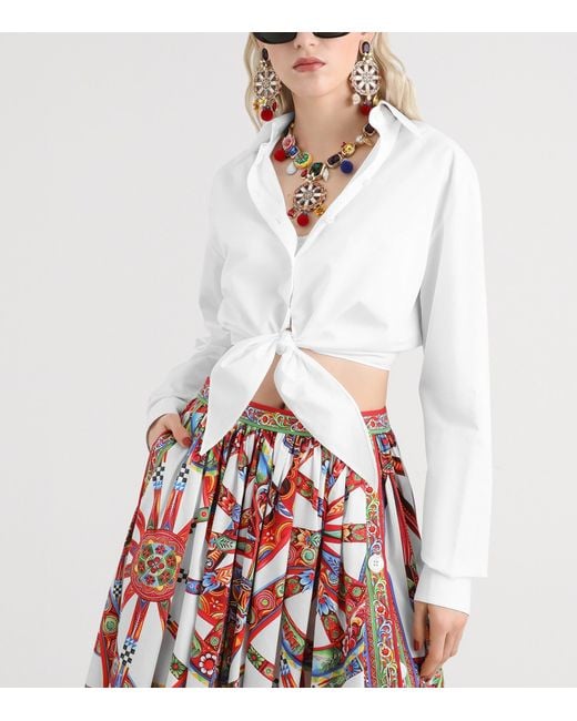 Dolce & Gabbana White Cotton Tie-Detail Shirt
