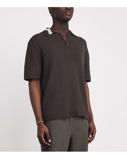 Commas Black Crochet-Detail Polo Shirt for men