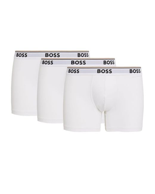 Boss White Stretch-Cotton Logo Trunks for men