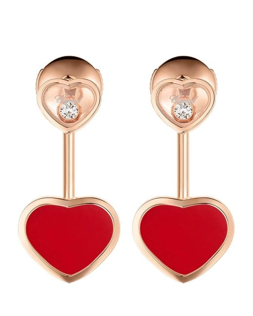 Chopard Red And Diamond Happy Hearts Earrings