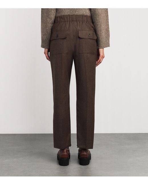 Weekend by Maxmara Brown Stretch-Wool Houndstooth Trousers