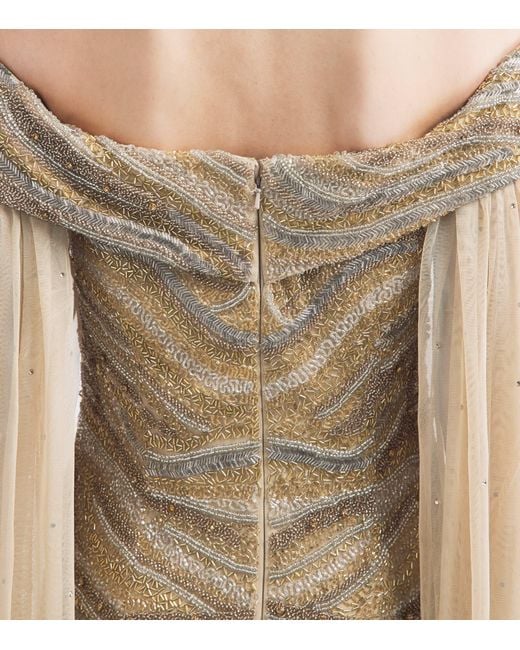 Raishma Natural Tulle Embellished Cape Gown