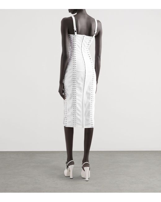 Dolce & Gabbana White Satin Corset-Detail Midi Dress