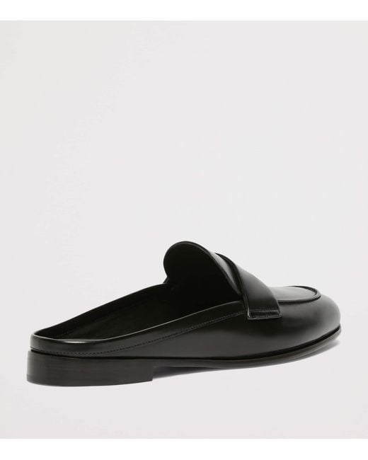 Max Mara Black Leather Logo-Hardware Mules
