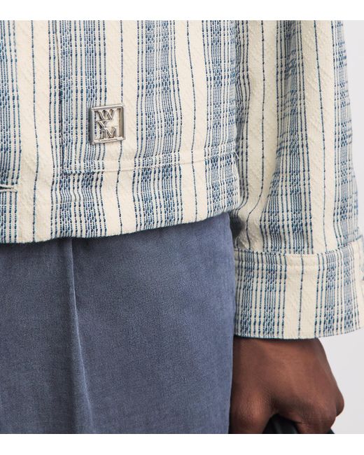 Wooyoungmi White Cotton Textured Stripe Shirt for men