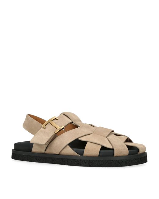 Tod's Brown Suede T Timeless Sandals