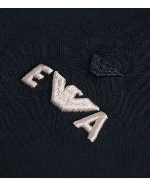 Emporio Armani Blue Cotton Piqué Stripe-Trim Polo Shirt for men