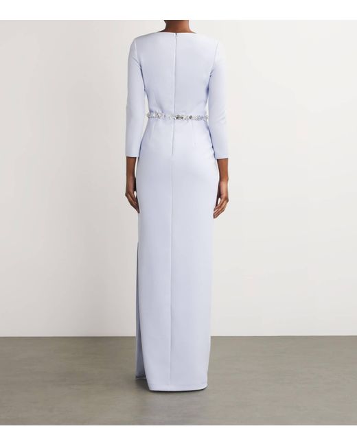 Safiyaa White Stretch-Crepe Frill-Trim Mahir Maxi Dress