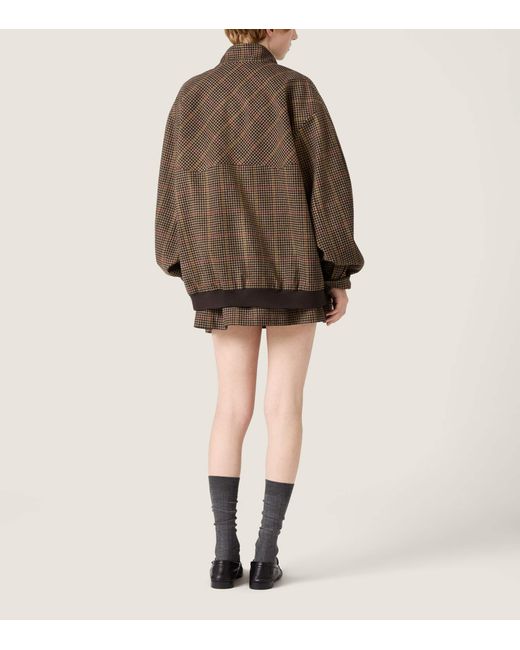 Miu Miu Brown Wool Houndstooth Drawstring Mini Skirt