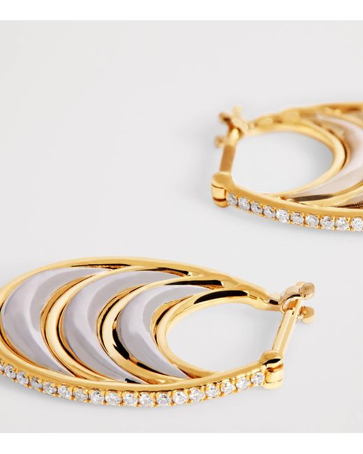 L'Atelier Nawbar Metallic And Diamond Triple Bloop Moon N*93 Hoop Earrings
