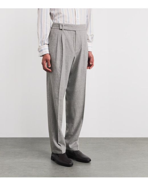 Isaia Gray Wool-Blend Pleated Trousers for men
