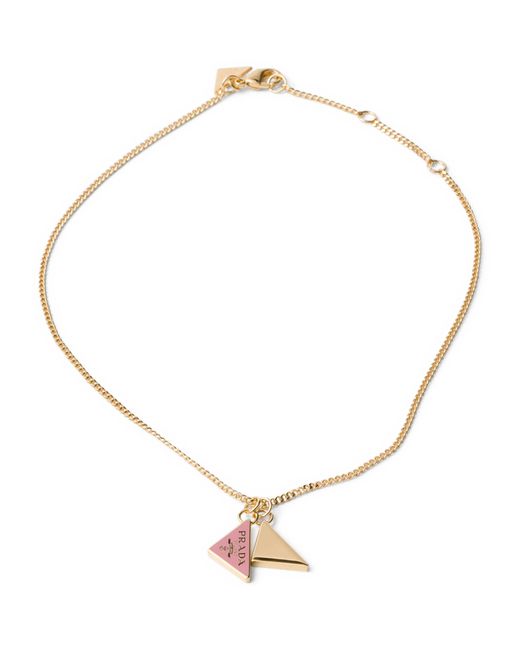 Prada Metallic Triangle Logo Pendant Necklace
