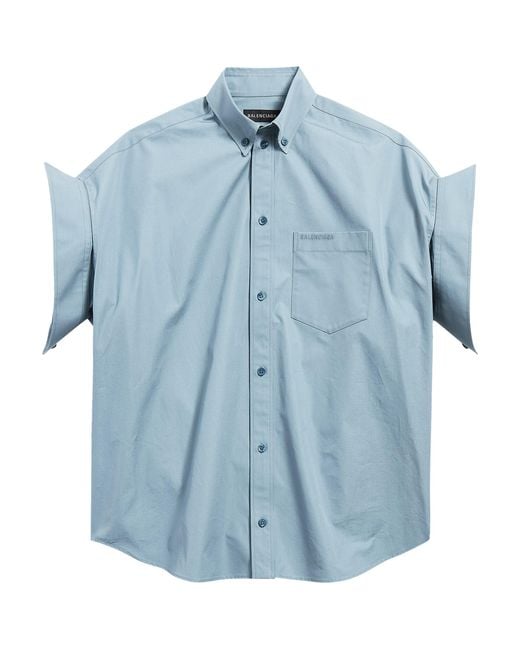 Balenciaga Blue Cotton Tucked Sleeve Shirt