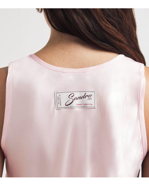 Sandro Pink Satin Lace-Trim Top