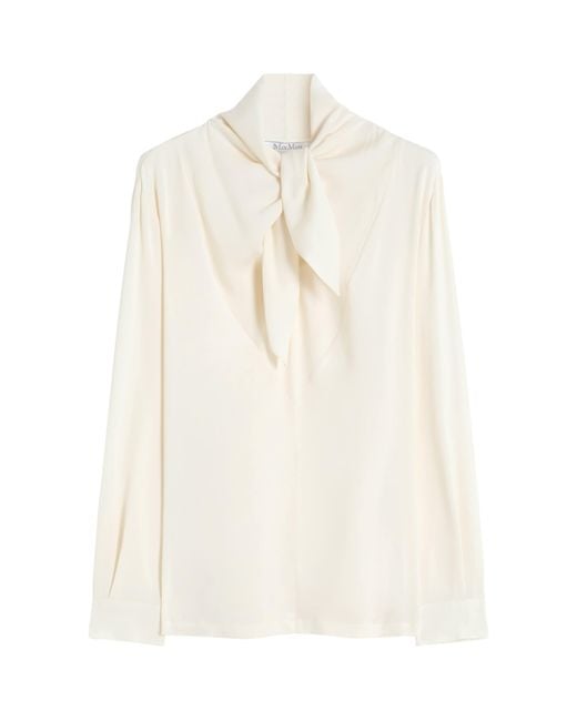 Max Mara White Silk Tie-Neck Blouse