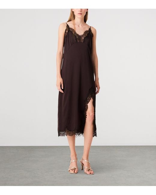 Maje Brown Lace-Trim Midi Dress