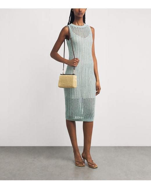 Eleventy Green Linen-Blend Knitted Midi Dress