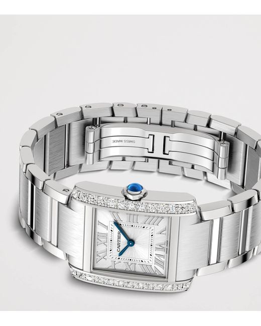 Cartier Gray Medium Stainless Steel And Diamond Tank Française Watch