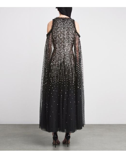 Needle & Thread Black Sequin Cape-Detail Moonlight Maxi Dress
