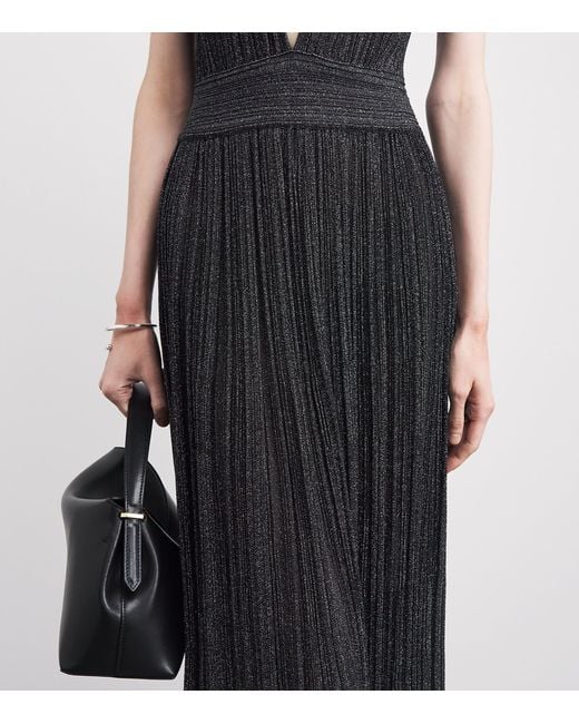 Valentino Black Knit Metallic V-Neck Maxi Dress