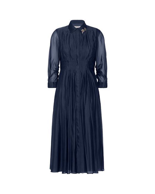 Max Mara Blue Silk-Blend Midi Shirt Dress