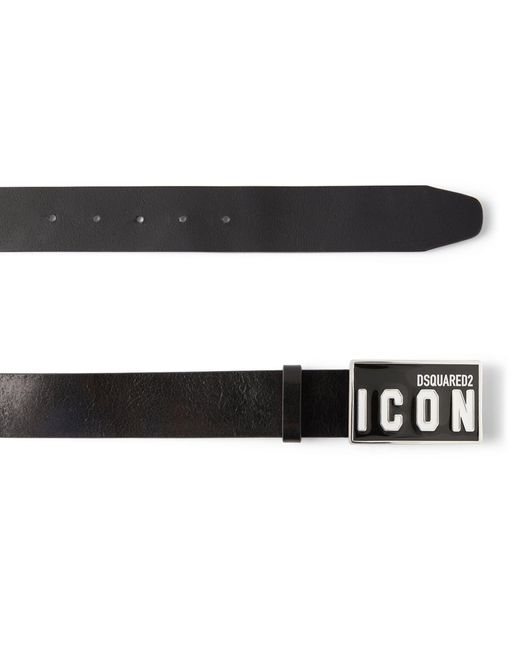 DSquared² Black Leather Icon Belt for men