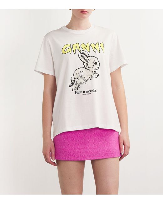 Ganni White Bunny Print T-shirt