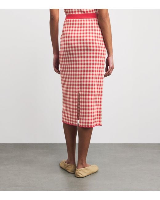 Guest In Residence Red Silk-Linen Gingham Midi Skirt