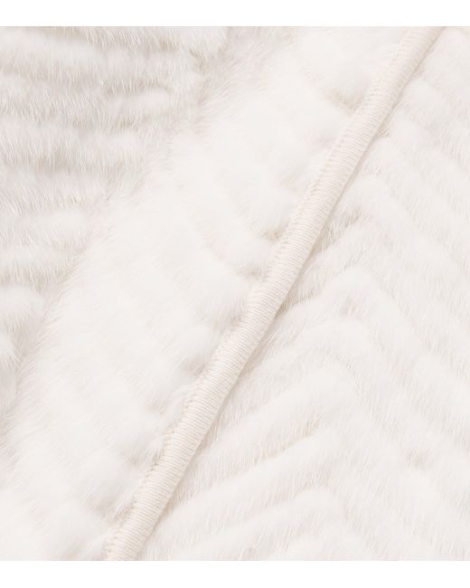 Yves Salomon White Mink-Wool Herringbone Long Coat