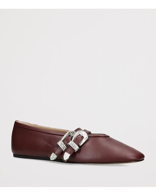 Le Monde Beryl Brown Leather Buckle Claudia Ballet Flats