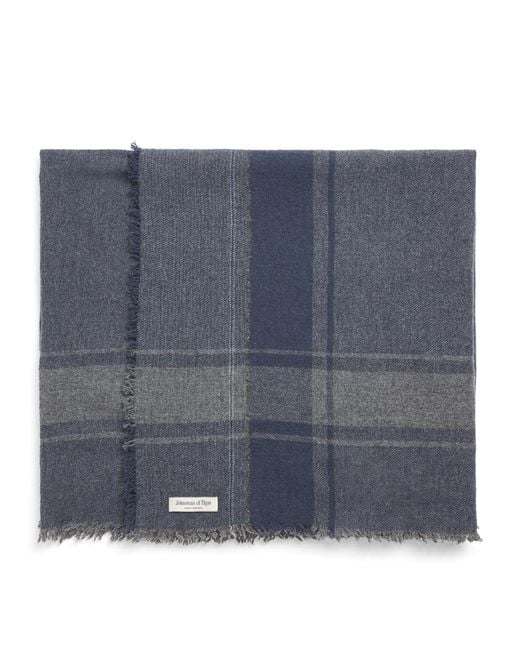 Johnstons Blue Cashmere Tartan Scarf for men