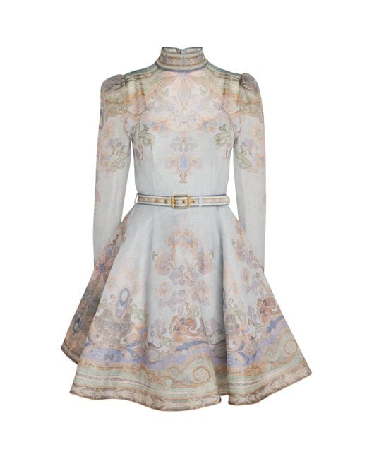 Zimmermann Belted Eden Mini Dress in Gray | Lyst