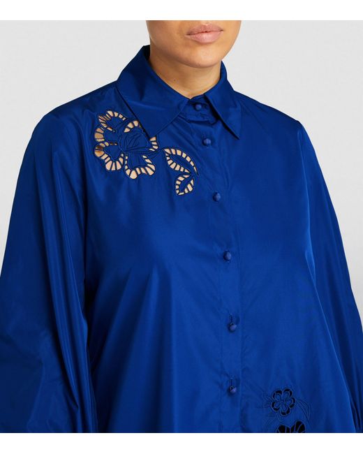 Marina Rinaldi Blue Taffeta Embroidery-detail Tunic Shirt