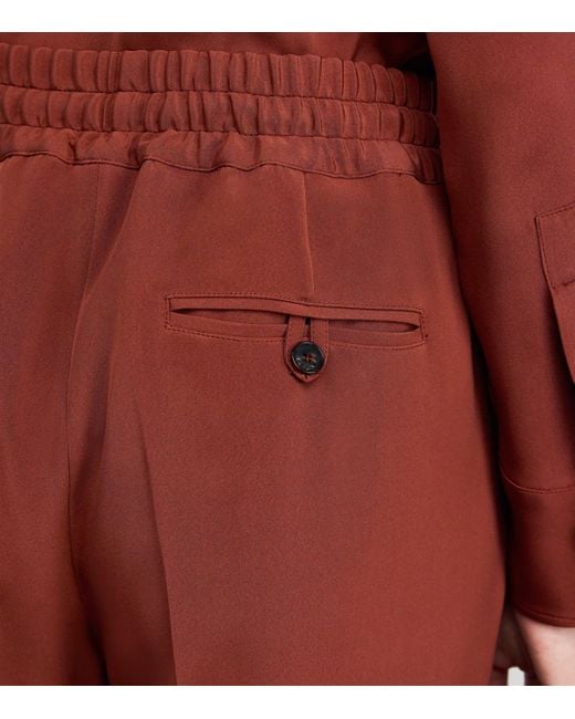 Kiton Red Stretch-Silk Pleated Trousers