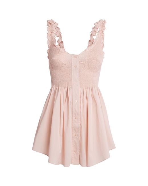 Skims Pink Cotton-Blend Smocked Mini Dress