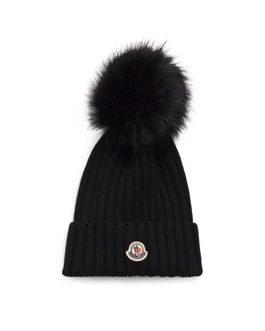 Moncler Black Virgin Wool Pom-Pom Beanie