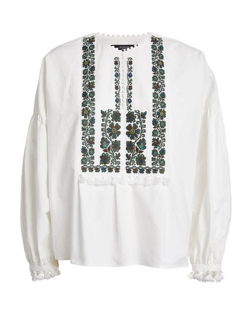 Weekend by Maxmara White Cotton-linen Embroidered Blouse