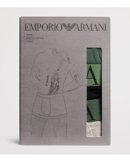 Emporio Armani Green Stretch-Cotton Eagle Monogram Trunks for men