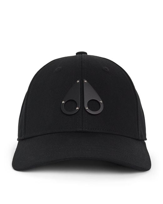 Moose Knuckles Black Cotton Logo Baseball Cap for men