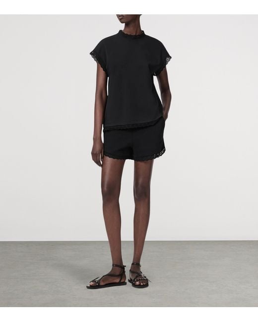 AllSaints Black Organic Cotton Lace-Detail Lele Tank Top