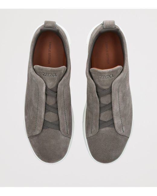 Zegna Gray Suede Triple Stitch Sneakers for men