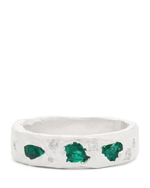 The Ouze Green Sterling And Emerald Scatter Ring for men