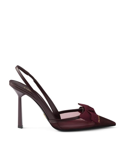 Prada Brown Mesh Bow Slingback Pumps 100