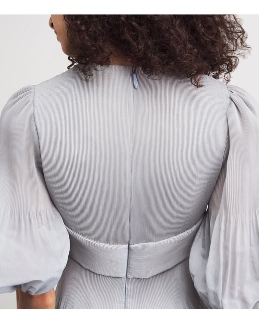 Zimmermann Gray Pleated Plunge-Neck Midi Dress