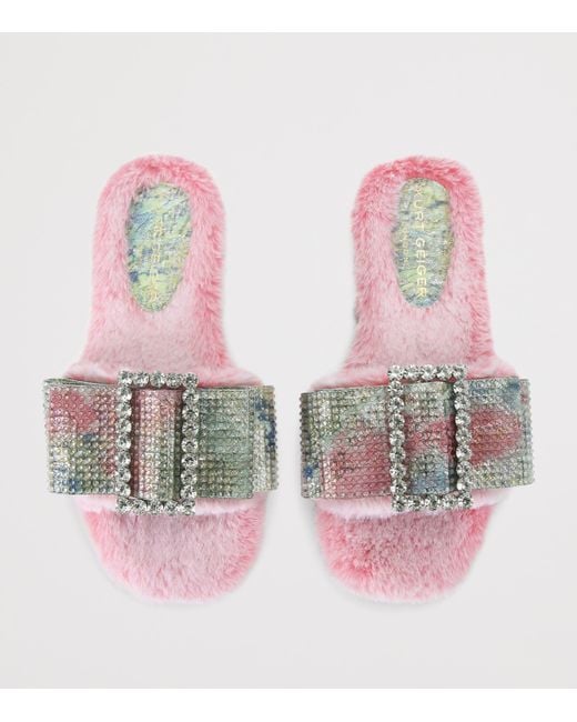Kurt Geiger Pink Faux Fur Bow Sandals