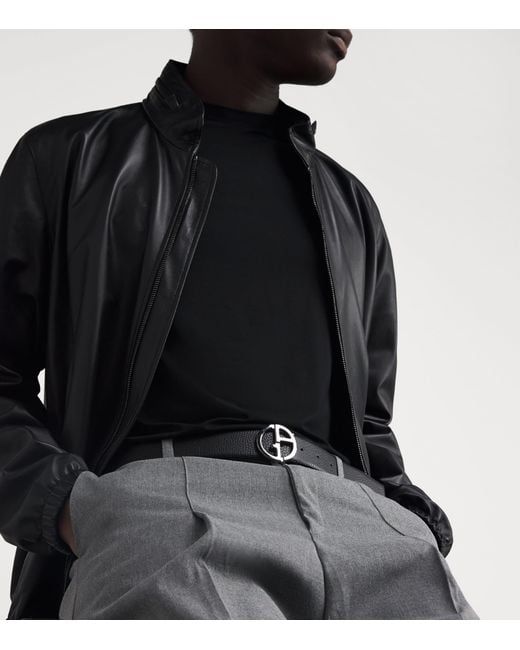 Giorgio Armani Black Leather Logo Belt for men