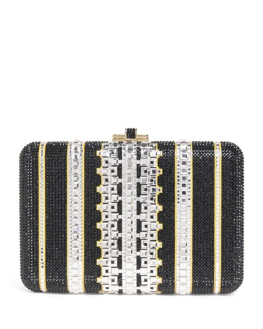 Judith Leiber Black Crystal Lattice Slim Slide Clutch Bag