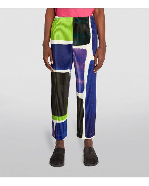 Homme Plissé Issey Miyake Blue Landscape Print Pleated Trousers for men